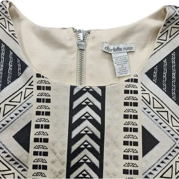 Aztec Print Bodycon Beige and Black Dress - Picture 3 of 7